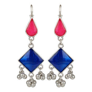 Silver Long Earings | Ethnic | Minakari | Blue | Pink | Hooks