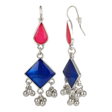 Load image into Gallery viewer, Silver Long Earings | Ethnic | Minakari | Blue | Pink | Hooks