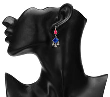 Load image into Gallery viewer, Silver Long Earings | Ethnic | Minakari | Blue | Pink | Hooks