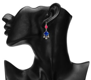 Silver Long Earings | Ethnic | Minakari | Blue | Pink | Hooks