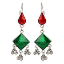 Load image into Gallery viewer, Silver Long Earings | Ethnic | Minakari | Green | Red | Hooks