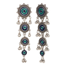Load image into Gallery viewer, LONG 4 LAYERED BLUE FUSION EARRING