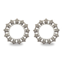Load image into Gallery viewer, OXIDISED SILVER ROUND FLOWERS STUD EARRING