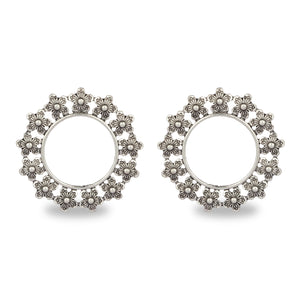OXIDISED SILVER ROUND FLOWERS STUD EARRING