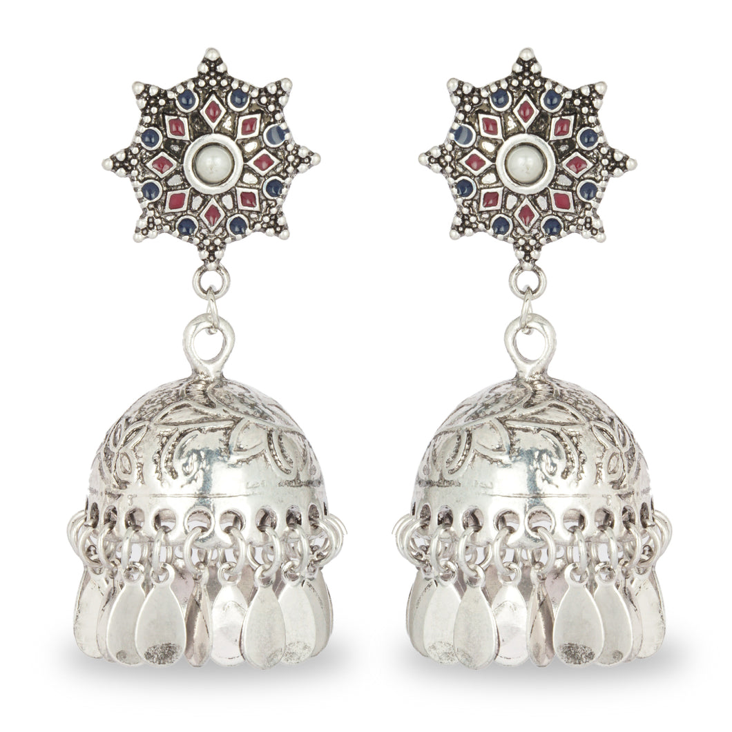 SILVER JHUMKA WITH MULTI COLOR TOP