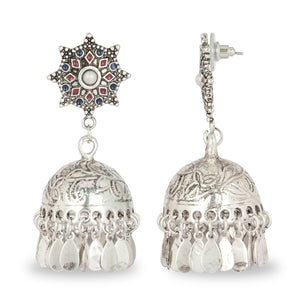 SILVER JHUMKA WITH MULTI COLOR TOP