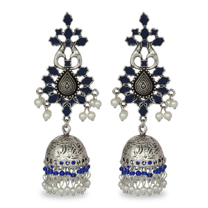 BLUE AND SILVER FESTIVE JHUMKA EARRING
