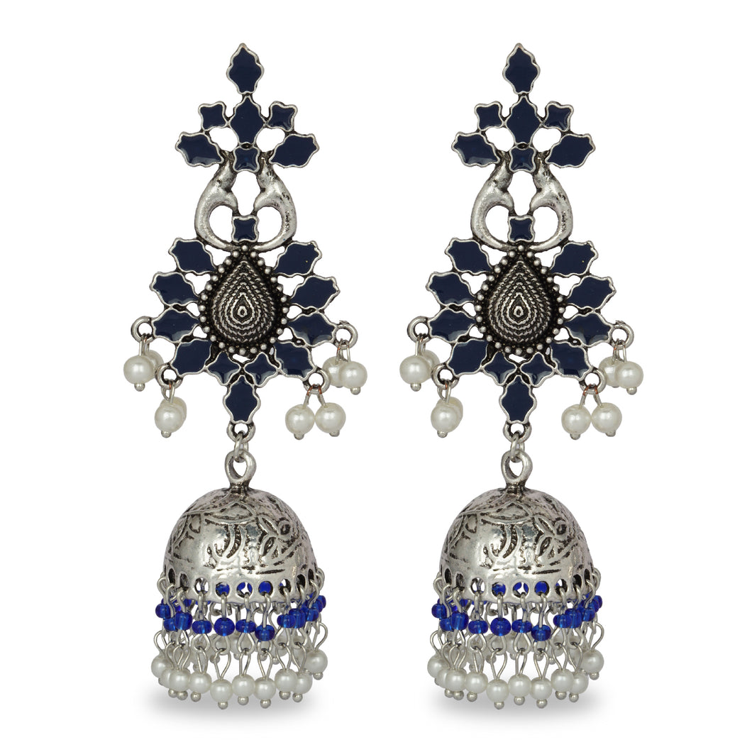 BLUE AND SILVER FESTIVE JHUMKA EARRING