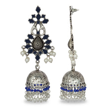 Load image into Gallery viewer, BLUE AND SILVER FESTIVE JHUMKA EARRING