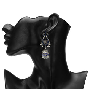 BLUE AND SILVER FESTIVE JHUMKA EARRING