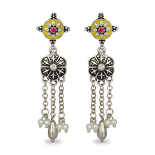 Load image into Gallery viewer, INDO WESTERN CLASSY SILVER WITH YELLOW ENAMEL EARRING