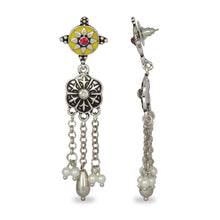 Load image into Gallery viewer, INDO WESTERN CLASSY SILVER WITH YELLOW ENAMEL EARRING