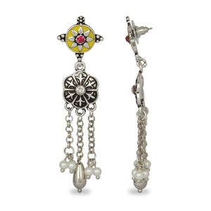 INDO WESTERN CLASSY SILVER WITH YELLOW ENAMEL EARRING