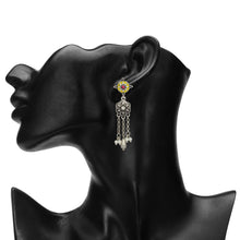 Load image into Gallery viewer, INDO WESTERN CLASSY SILVER WITH YELLOW ENAMEL EARRING