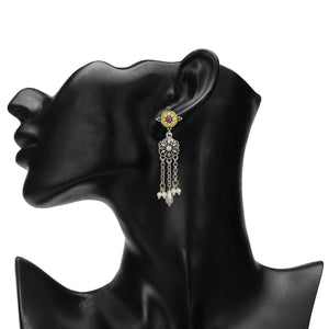 INDO WESTERN CLASSY SILVER WITH YELLOW ENAMEL EARRING
