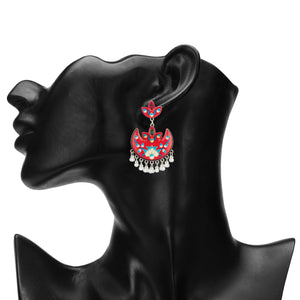 RED HAND PAINTED AFGHANI EARRING