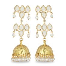 Load image into Gallery viewer, GOLDEN HOOP JHUMKA EARRING WITH WHTE STONES