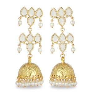 GOLDEN HOOP JHUMKA EARRING WITH WHTE STONES