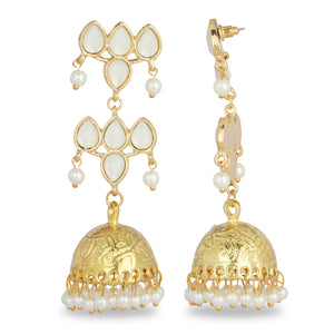 GOLDEN HOOP JHUMKA EARRING WITH WHTE STONES