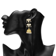 Load image into Gallery viewer, GOLDEN HOOP JHUMKA EARRING WITH WHTE STONES