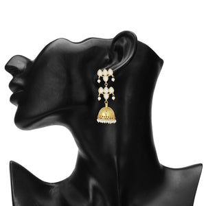 GOLDEN HOOP JHUMKA EARRING WITH WHTE STONES