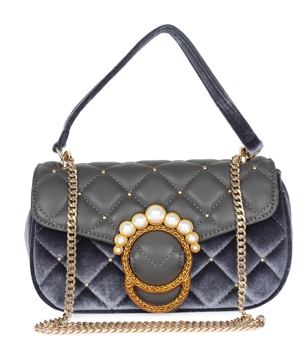 Pearl Detail Quilted Sling-Grey