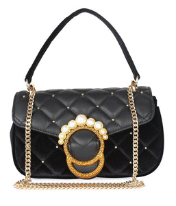 Pearl Detail Quilted Sling-Black