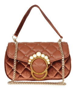 Pearl Detail Quilted Sling-Brown