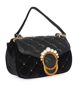 Pearl Detail Quilted Sling-Black