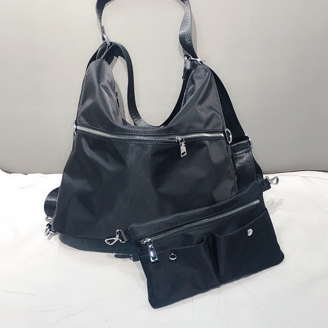 BLACK MULTI COMPARTMENT HAND BAG