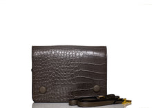Load image into Gallery viewer, Double Button Croc Clutch- Brown