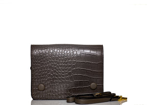 Double Button Croc Clutch- Brown