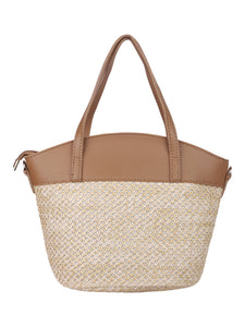 Two-toned Straw Tote-Brown