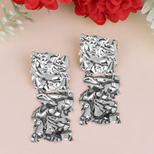 Load image into Gallery viewer, Silver Toned | Long Earings | Paneled | 2 Layers | Foil Texture