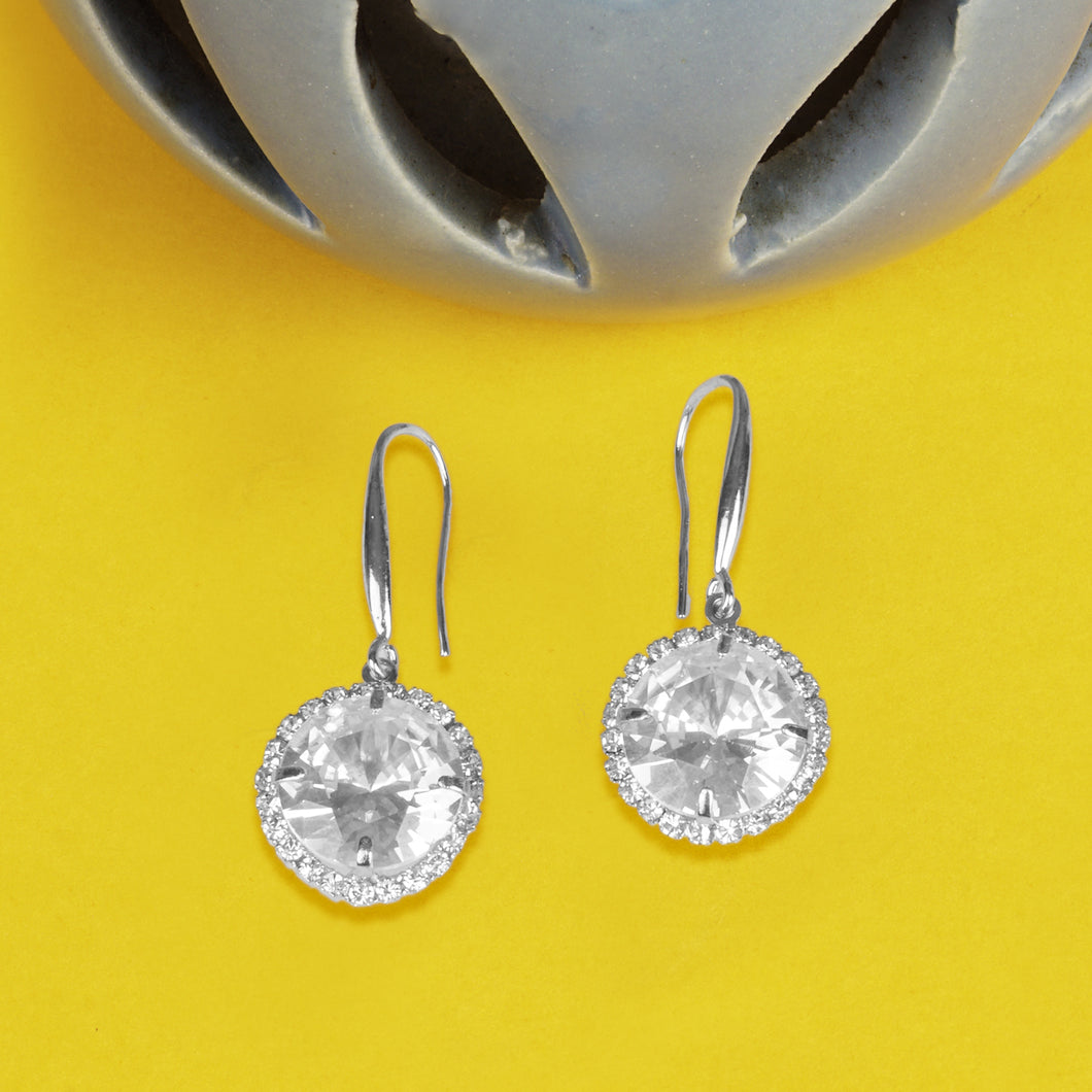 Silver Earings | Hooks | Solitaire CZ Stone | Round