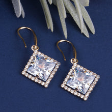 Load image into Gallery viewer, Golden Earings | Hooks | Solitaire CZ Stone | Square