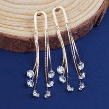 Load image into Gallery viewer, Golden Long Earings | Chain Danglers | CZ Stones | Solitaire Hanging