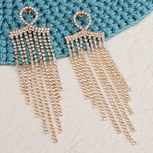Golden Long Earings | Chain | CZ Stone | Waterfall