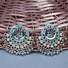 Load image into Gallery viewer, Ethnic | Silver Chand Ballies | Pink | Blue | Minakari Design | Peacock