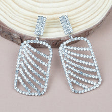 Load image into Gallery viewer, Silver Platted | Long Earings | CZ Stones | Chandeliers | Rectangle