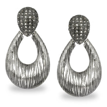 Load image into Gallery viewer, SILVER OXIDISED DROP SHAPED LARGE DESIGNER EARRINGS