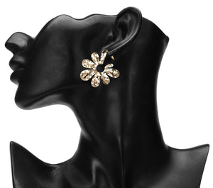 GLOSSY GOLDEN FLOWER STATEMENT PARTY EARRINGS