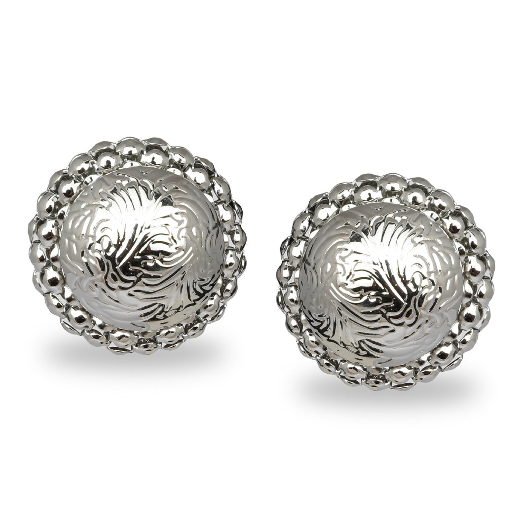 SILVER ROUND ETCHED STUD PARTY EARRINGS