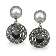 Load image into Gallery viewer, CIRCULAR SILVER OXIDISED AZTEC EARRINGS