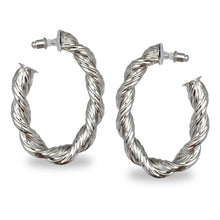Load image into Gallery viewer, SILVER TWISTED OVAL HOOP EARRINGS