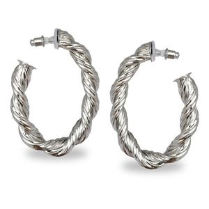 SILVER TWISTED OVAL HOOP EARRINGS