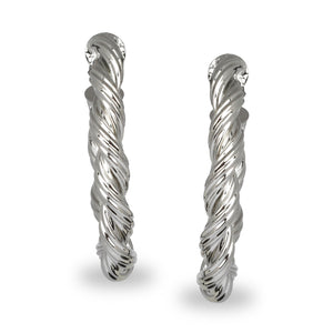 SILVER TWISTED OVAL HOOP EARRINGS