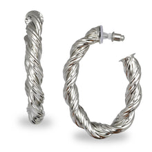 Load image into Gallery viewer, SILVER TWISTED OVAL HOOP EARRINGS