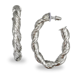SILVER TWISTED OVAL HOOP EARRINGS