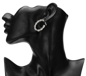 SILVER TWISTED OVAL HOOP EARRINGS